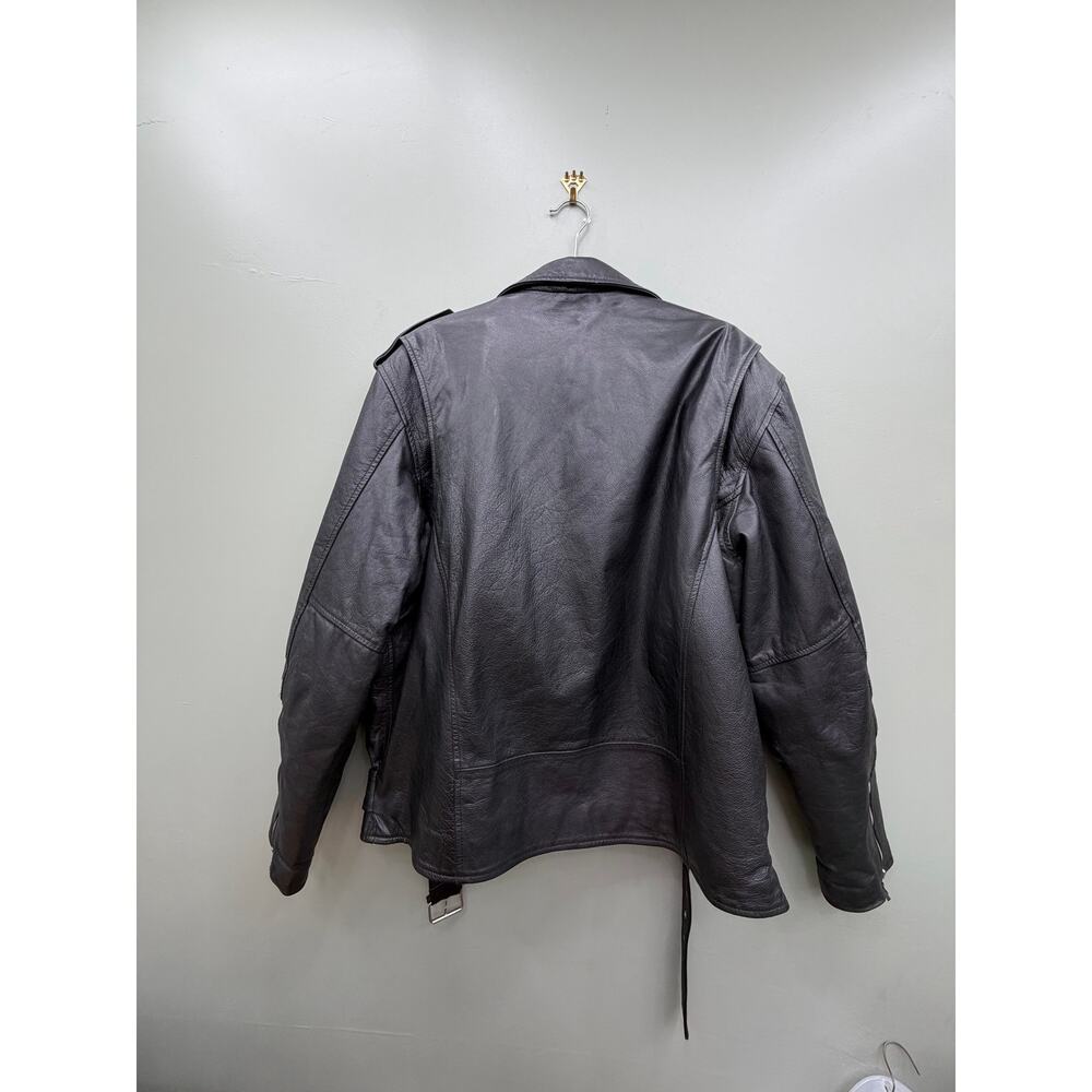 Wilsons Leather XL Black Leather Motorcycle Biker Jacket Belted Moto - Picture 9 of 9